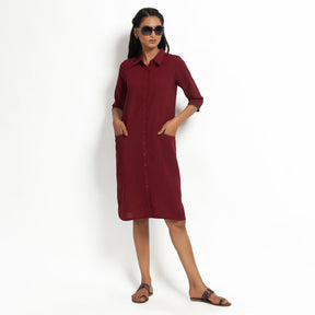 Maroon Straight Tunic Jacket With Contrast Pocket