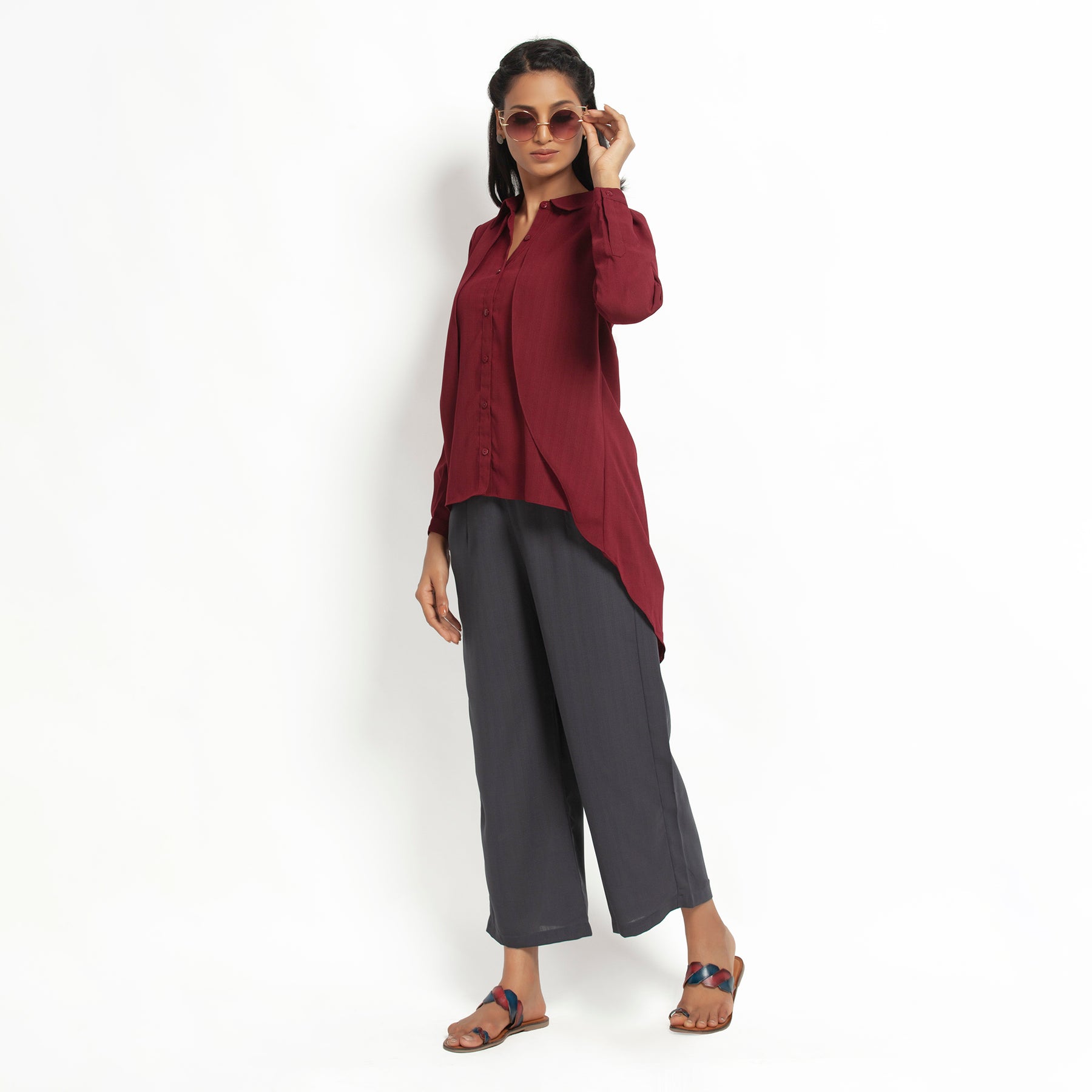 Maroon Double Layer Asymmetrical Top