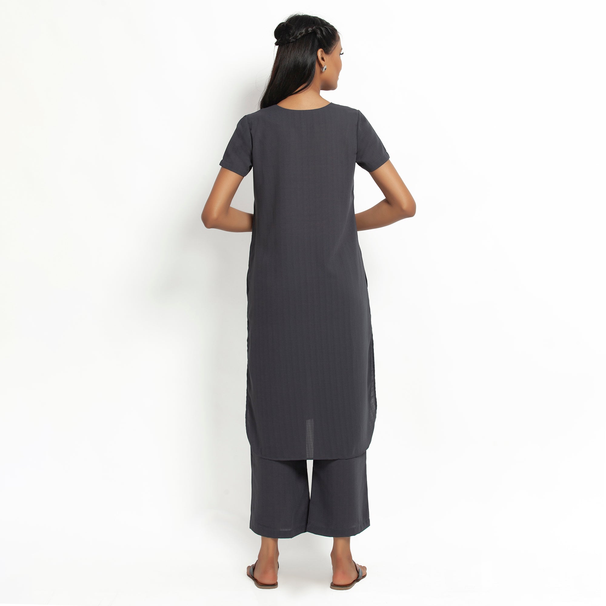 Dark Grey Kurta With Pocket