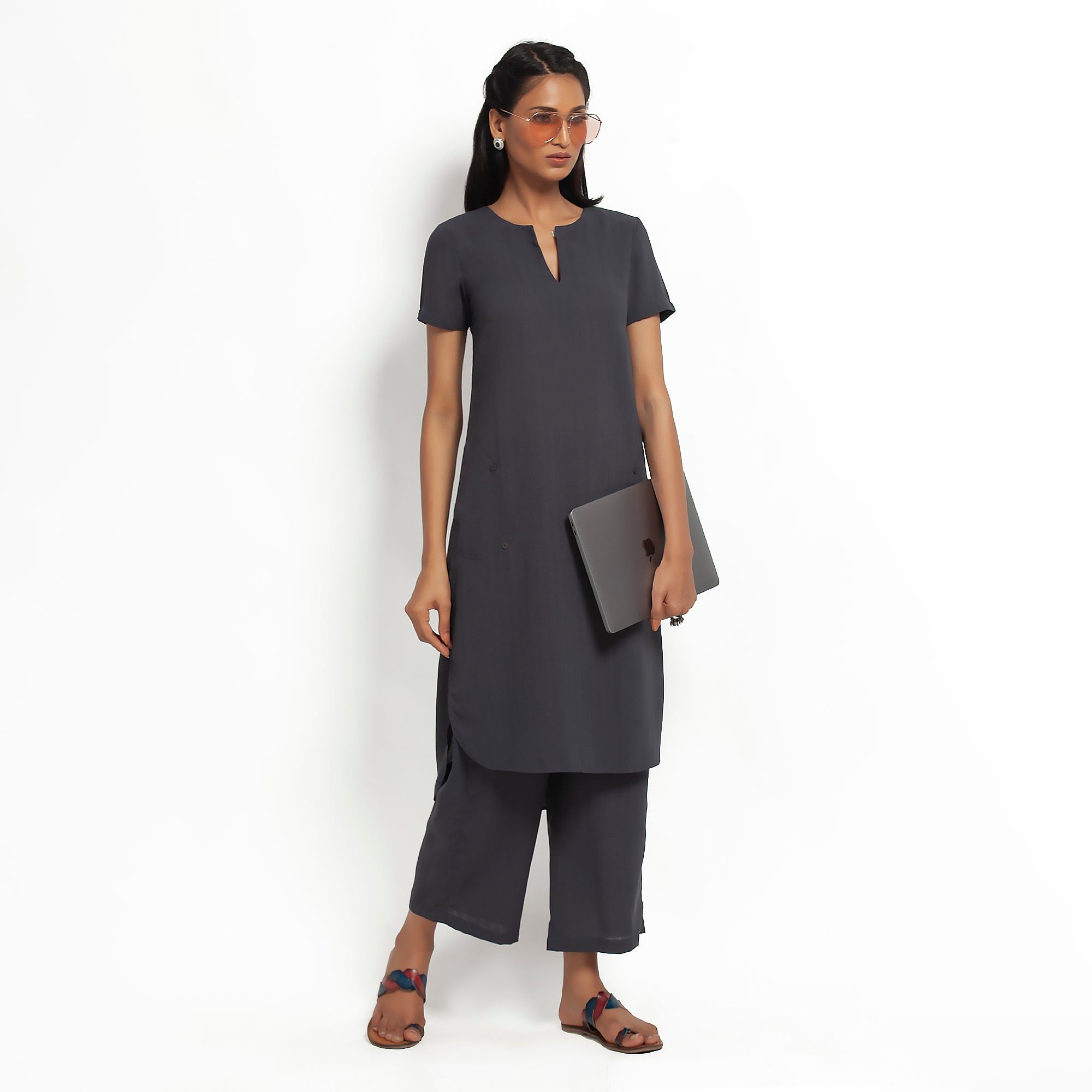 Dark Grey Kurta With Pocket