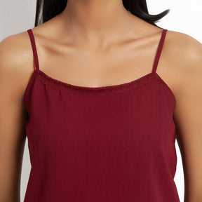 Maroon spaghetti Top With Lace