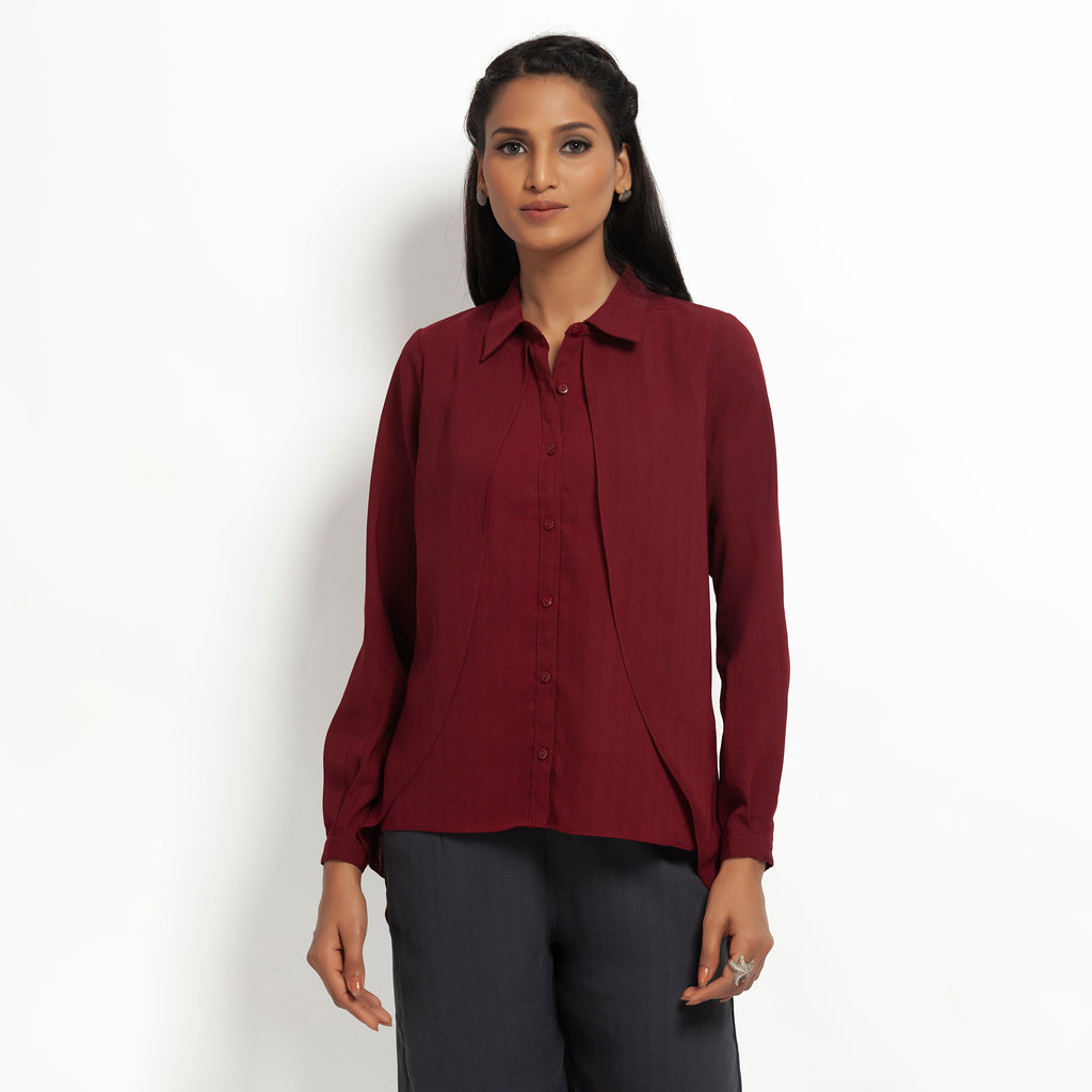 Maroon Double Layer Asymmetrical Top